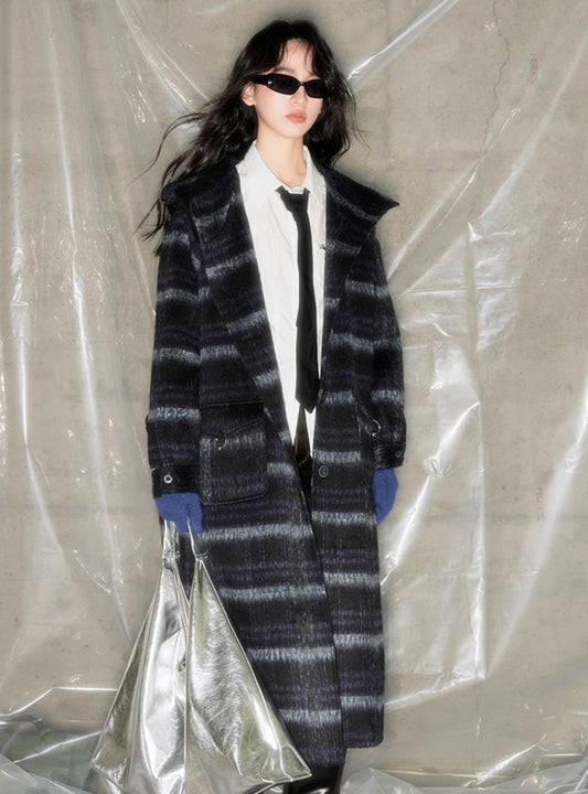 Plaid universe tweed hooded coat