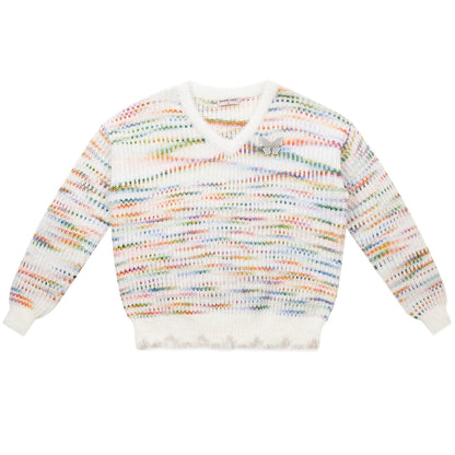 American glutinous striped V-neck sweater