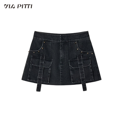 A-line denim skirt