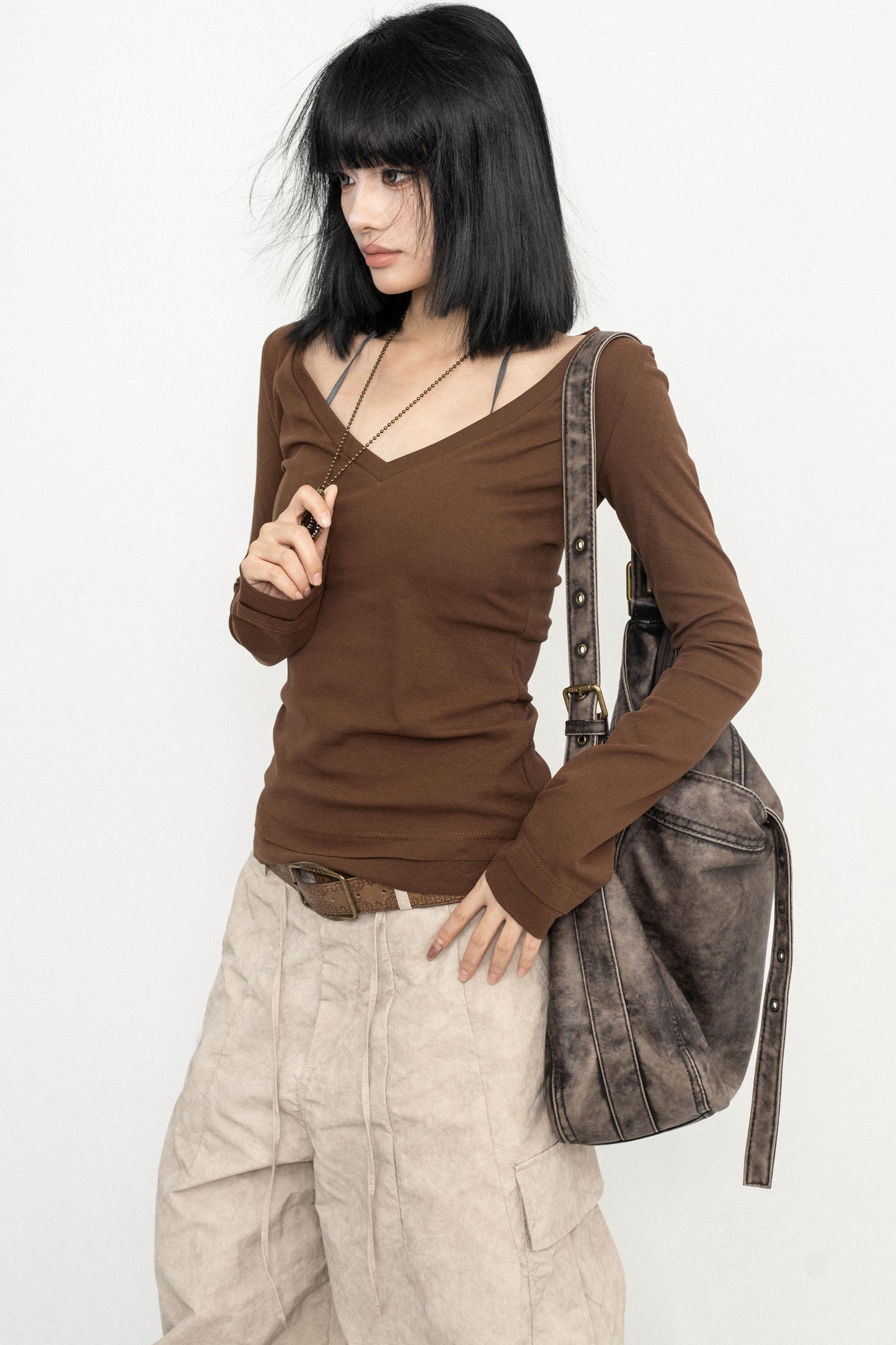 Retro V-neck Basic Top