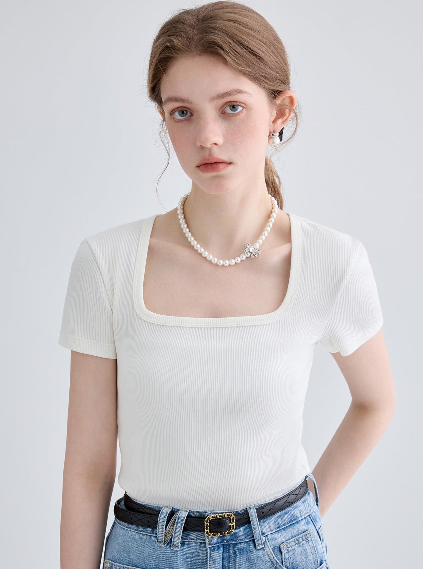 Square Neck Knit Crop Top