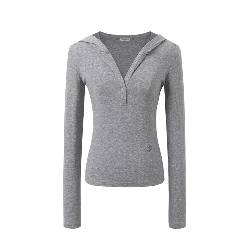 후드 긴팔 슬림핏 셔츠 