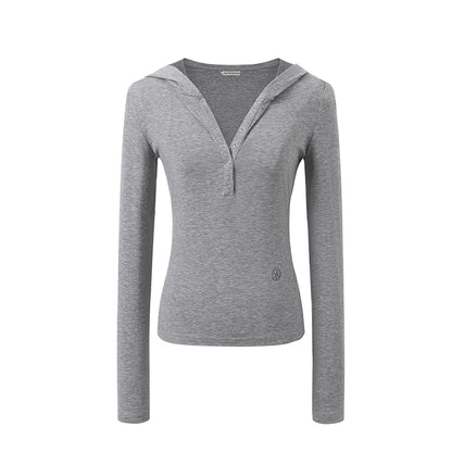 후드 긴팔 슬림핏 셔츠 