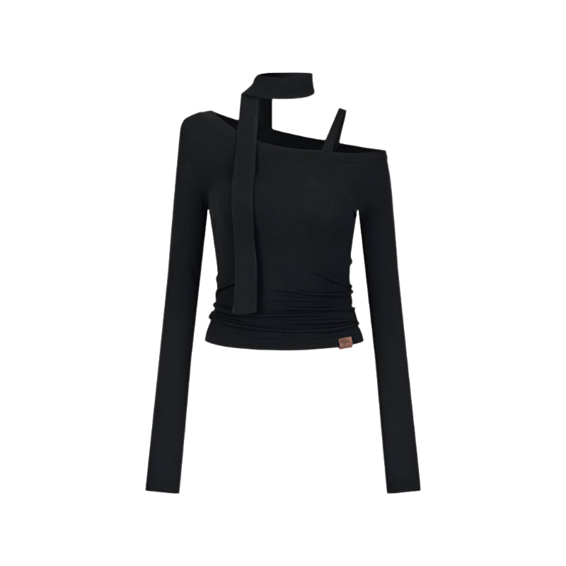 Hollowed-Out Shoulder Tencel Top