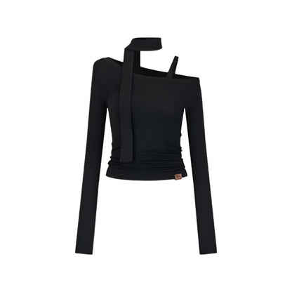 Hollowed-Out Shoulder Tencel Top