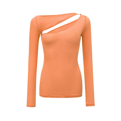 Slanted Shoulder Long-Sleeved T-Shirt
