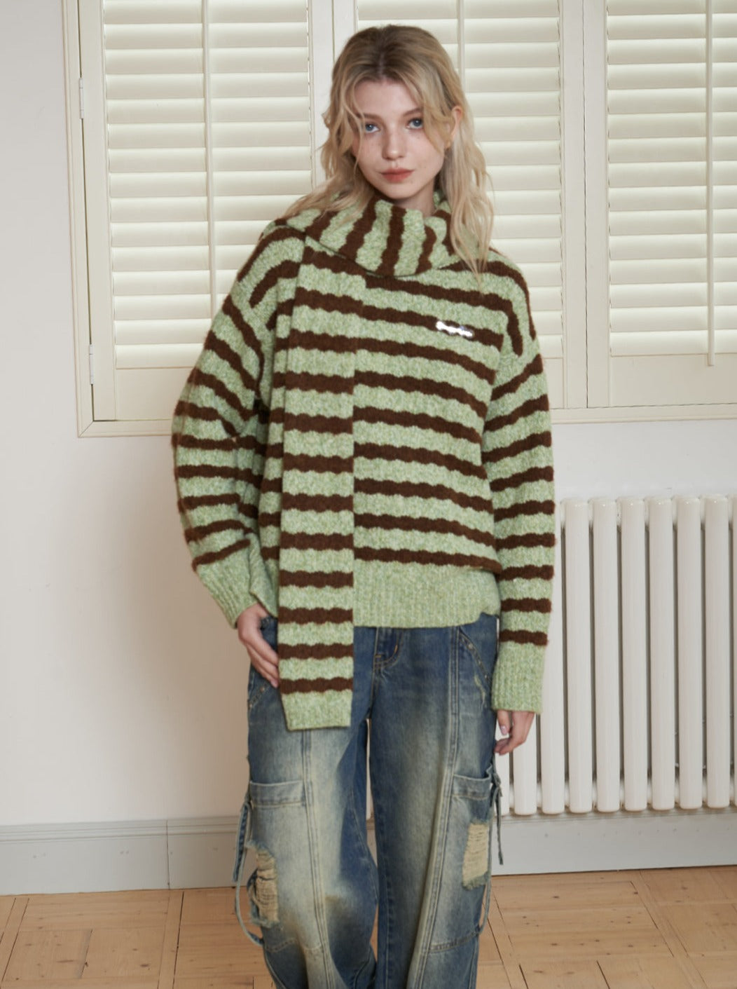 Retro Green Wavy gestreifte Pullover