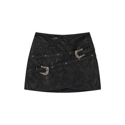 Black Design Leather Short Skirt