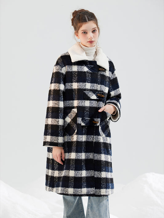 Checkered tweed long coat