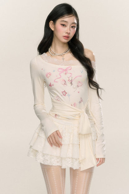 Shao Ye Eye [September 26 20 o'clock sale] Shao Ye Eye Half-Familiar Sweetheart Long Sleeve Lace T-Shirt Women's Early Autumn