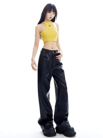 Loose Wide Leg PU Leather Pants