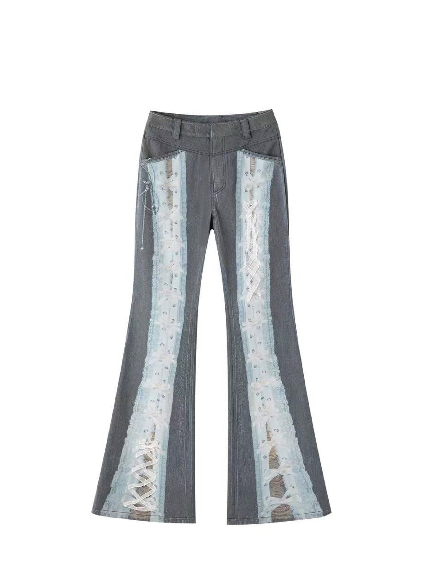 Visual Play Lace Ribbon Bow Jeans