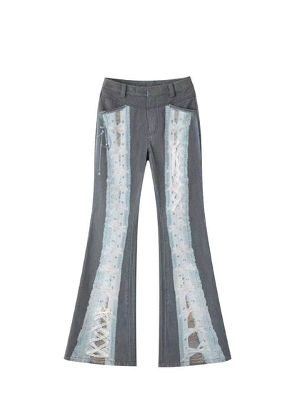 Visual Play Lace Ribbon Bow Jeans