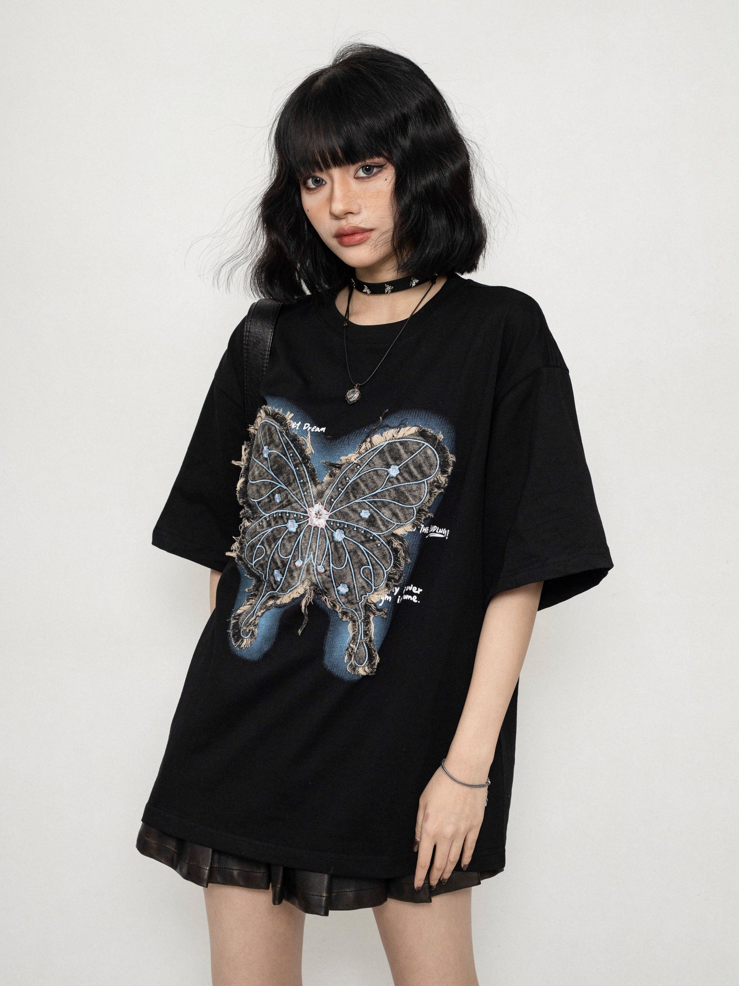 American Vintage Butterfly Embroidery Loose Top