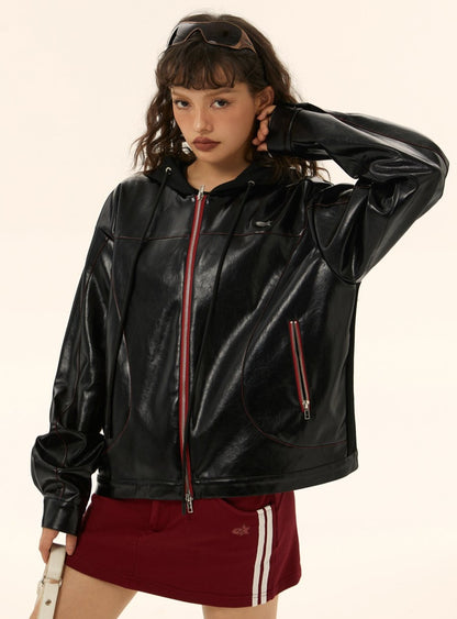 Hooded Short Leather Jacket