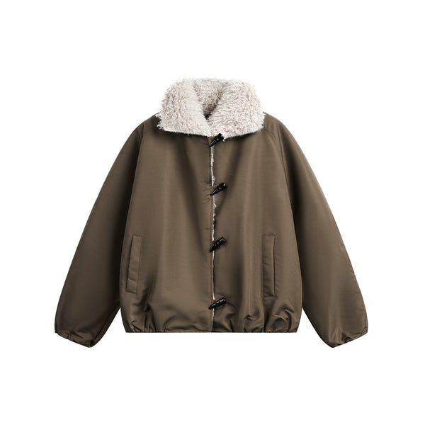 Fur-Trimmed Color-Blocked Coat