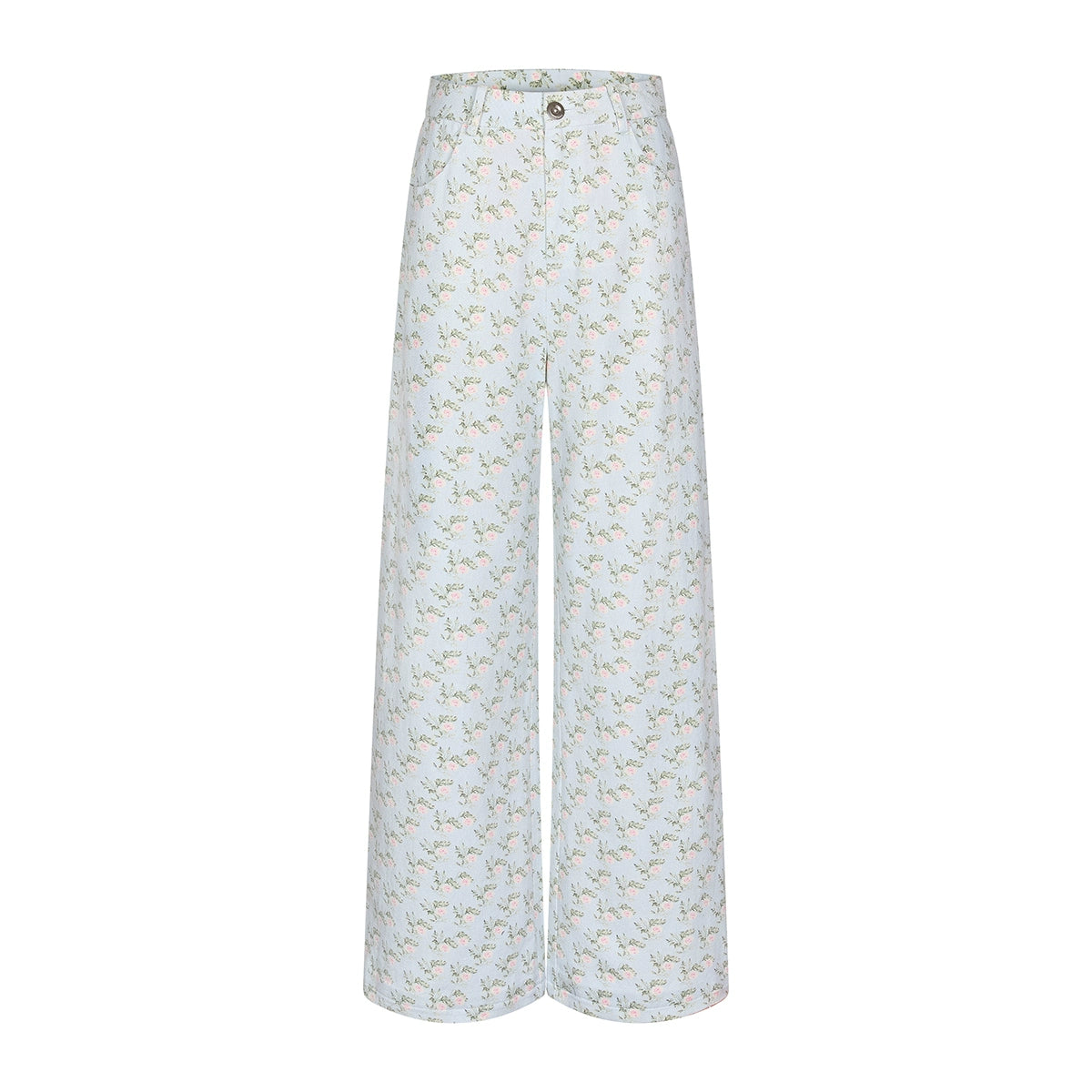 WhyBerry 24AW "Cream Rose" Aqua Blue Rose Floral Hose