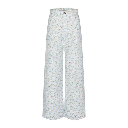 WhyBerry 24AW "Cream Rose" Aqua Blue Rose Floral Hose