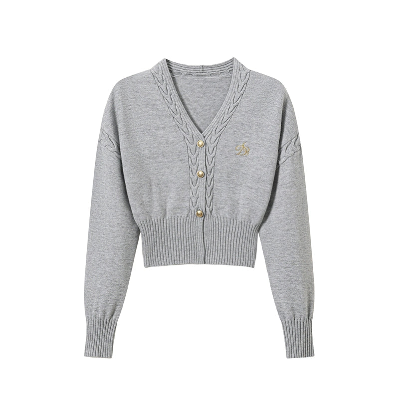 Embroidered V-Neck Short Knit Cardigan
