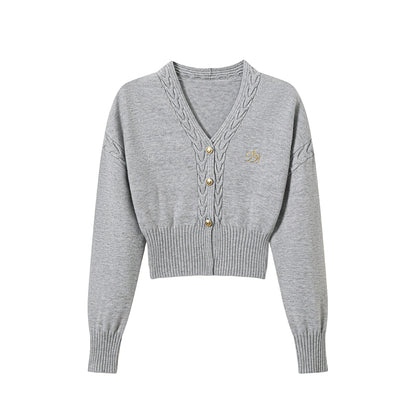 Embroidered V-Neck Short Knit Cardigan