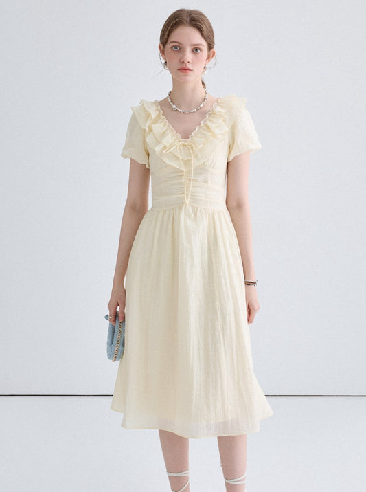 French Waist Slim Lace Collar Long Dress