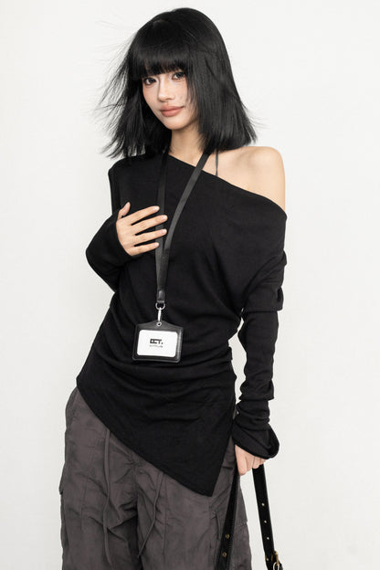 Simple Off-Shoulder Knit Shirt