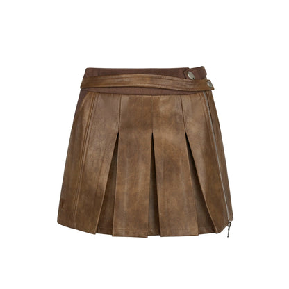 Panelled leather skirt