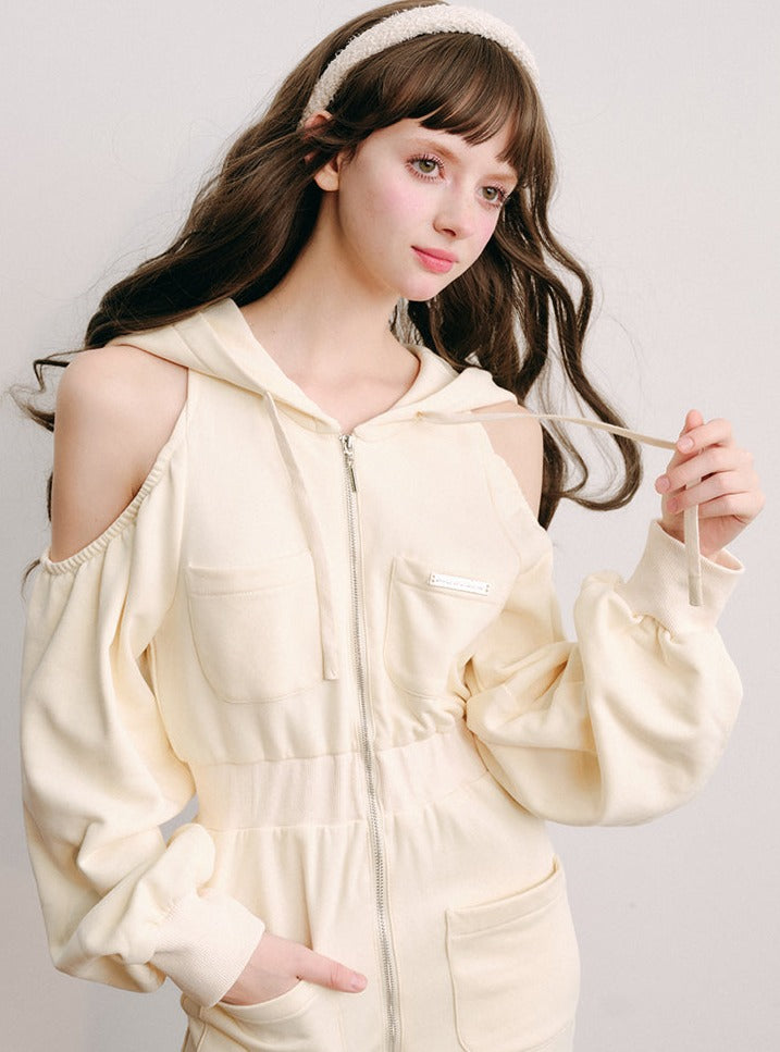 hooded long sleeve cut-out dress