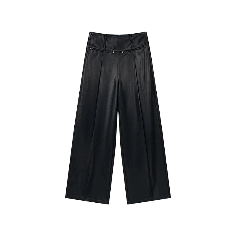 VIAPITTI Loose Street Stud Pu Leder Hose Damen Herbst Straight Leg Slim Vielseitig Spice Girl Style Slacks