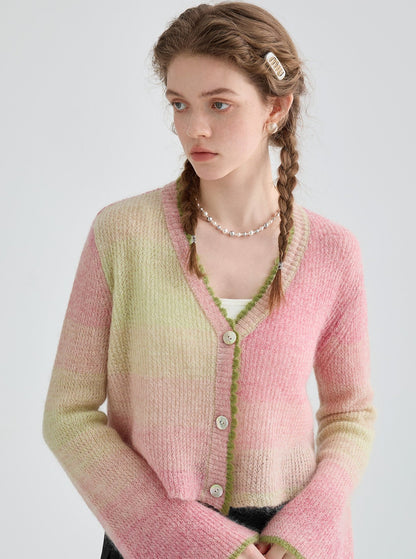 Design Bell Sleeve Gradient Knit Cardigan Top