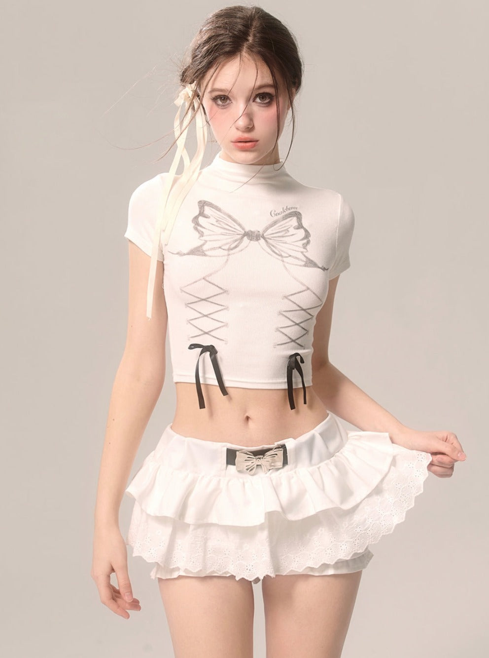 Gray White Butterfly Top