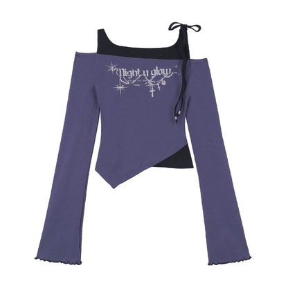 Black Purple Slim Fit Off-Shirt