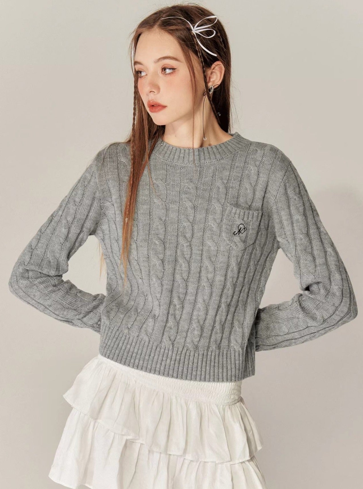 American retro pocket knitted twist sweater tops