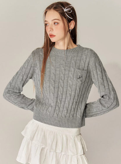 American Retro Pocket Strick Twist Sweater Tops