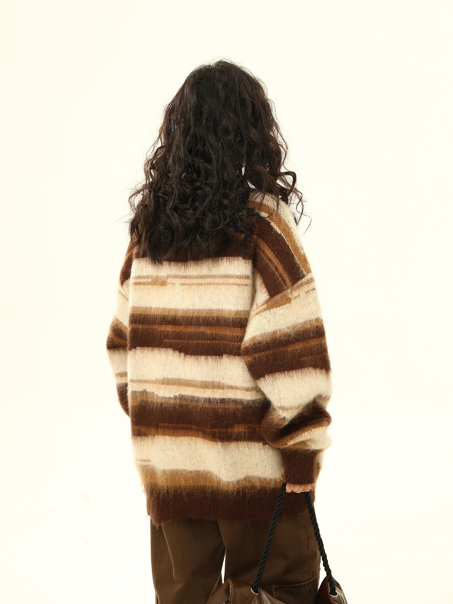 Amerikaner Retro Mohair gestreieter Pullover