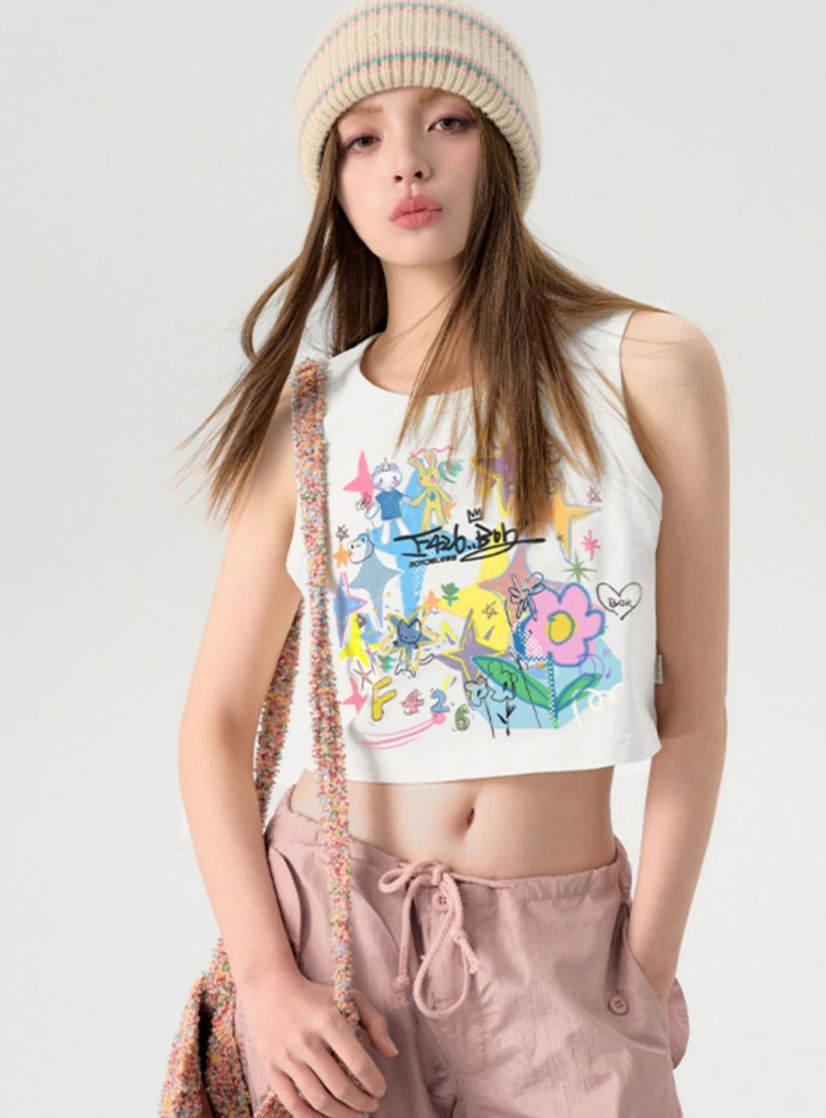 Fun Cartoon Graffiti Letter Vest Top