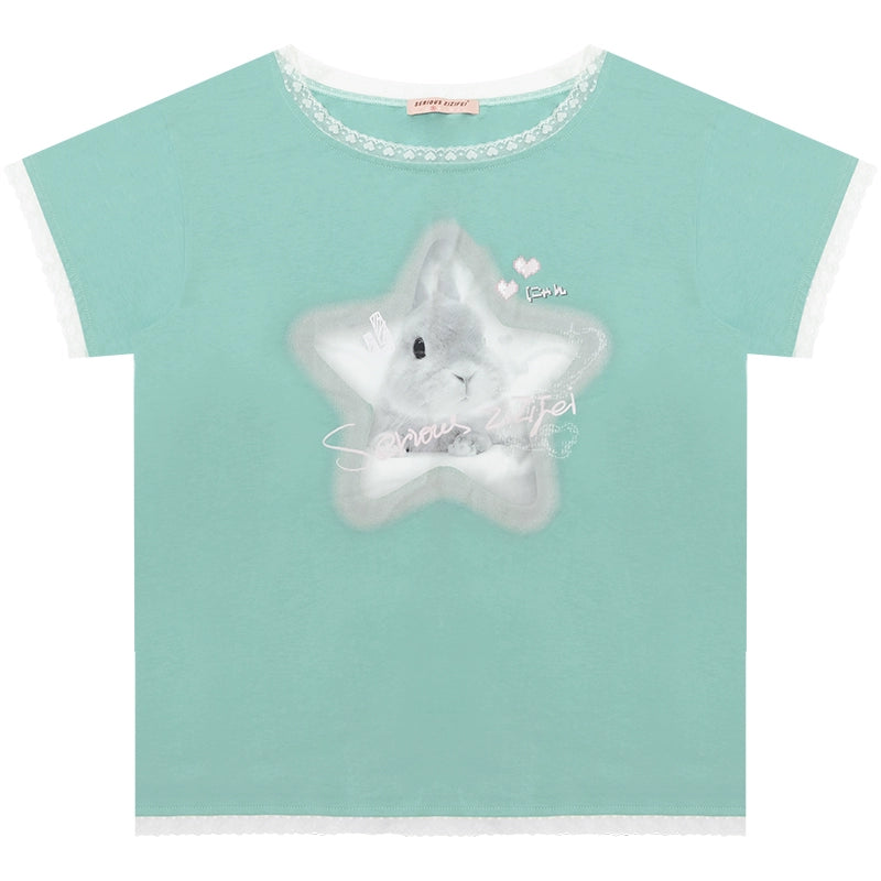 Star Rabbit Lace Short Sleeve T-shirt