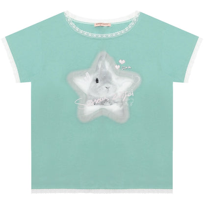 Star Rabbit Lace Short Sleeve T-shirt