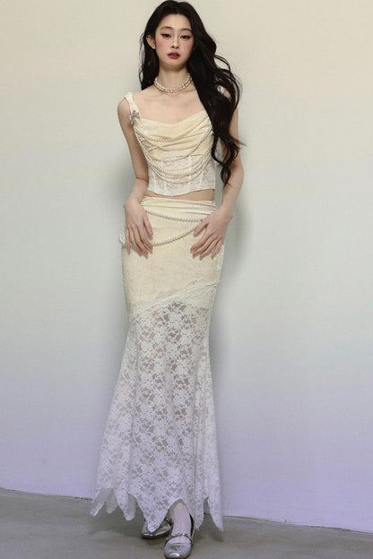 Gilt Night Banquet Lace Vest & Fishtail Skirt Set-Up