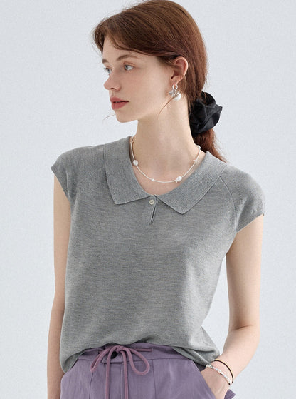 Casual Silhouette Knit Polo Top