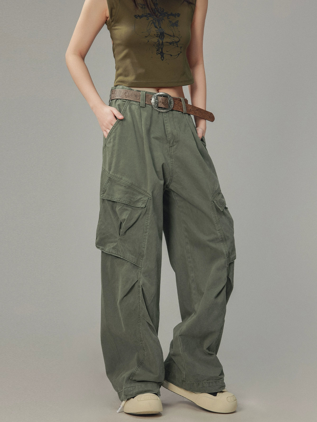 Casual Straight Leg Pocket Cargo Pants