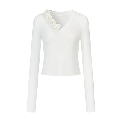 Elegant V Neck Flower T-Shirt
