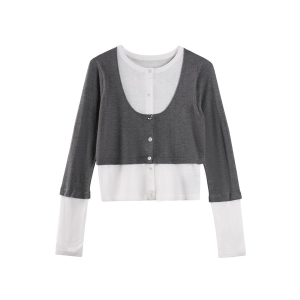 Contrasting Long-Sleeved Knitwear Top