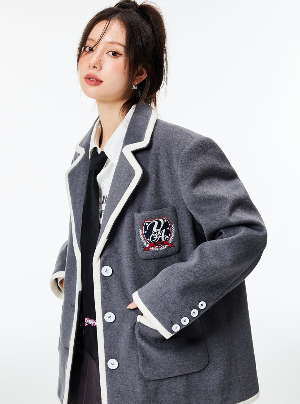 collegiate style contrast thickened tweed jacket