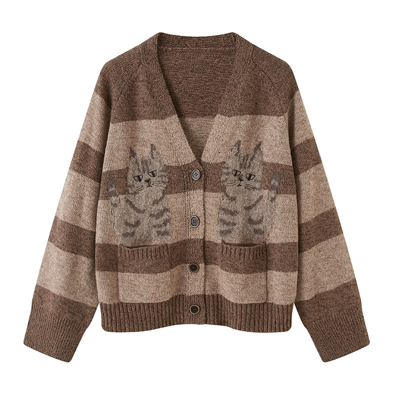 Symmetrical Striped Knitted Cardigan Jacket