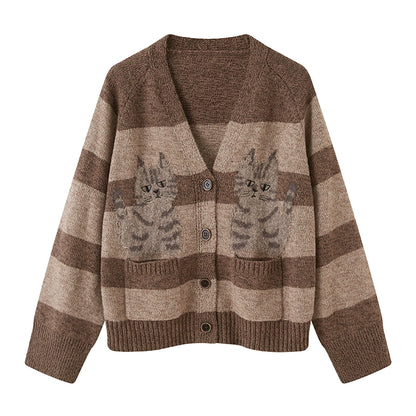 Symmetrical Striped Knitted Cardigan Jacket