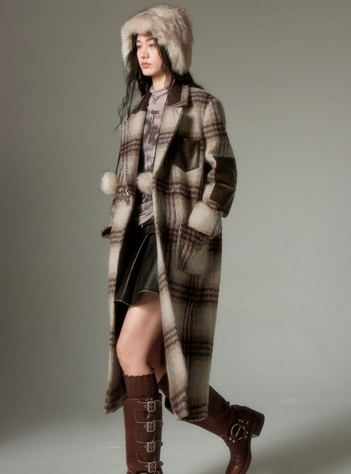 Patchwork tweed padlock coat