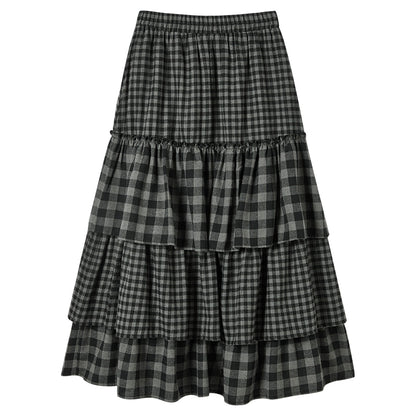 Plaid Patchwork Tiered Skirt