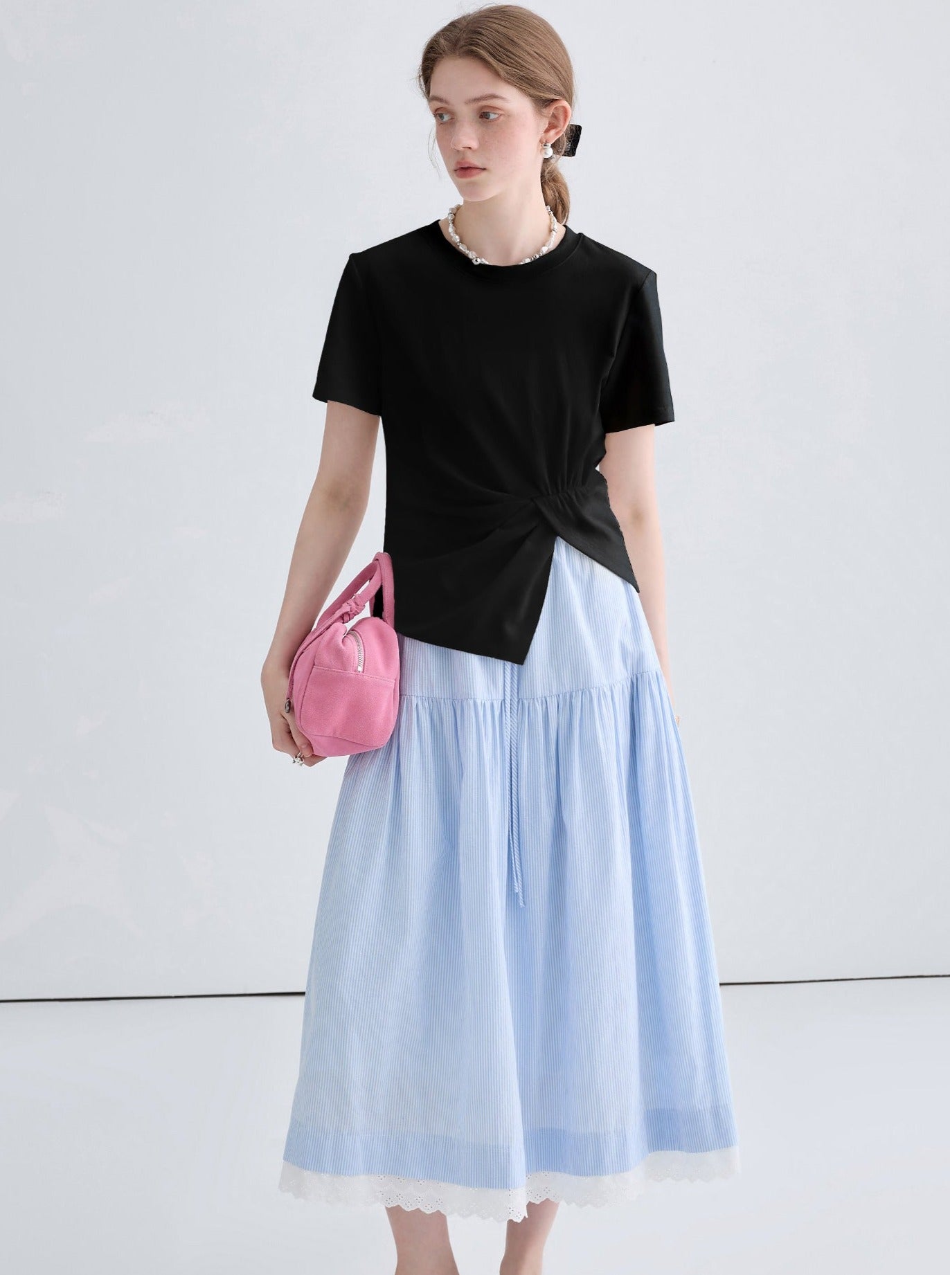 Short Sleeve Irregular Pleated Top