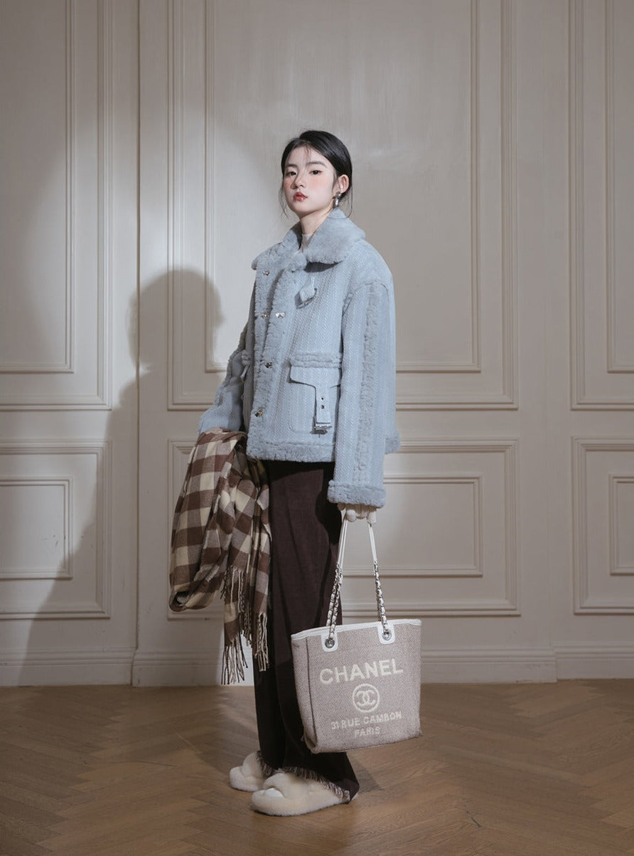 Fur integrated jacket with skirt set